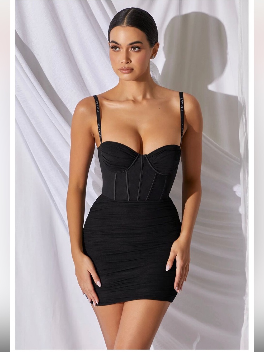 Oh Polly Black Sculpted Bustier Mini Dress with Branded Straps